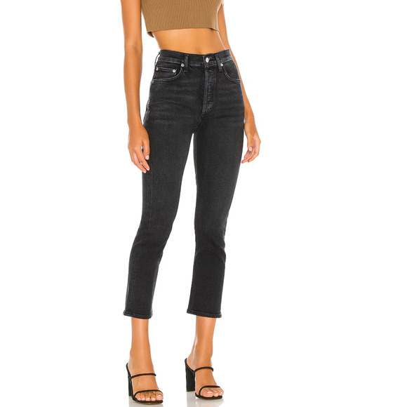 AGOLDE High Rise Riley Straight Leg Jeans Black 29 - Picture 3 of 12